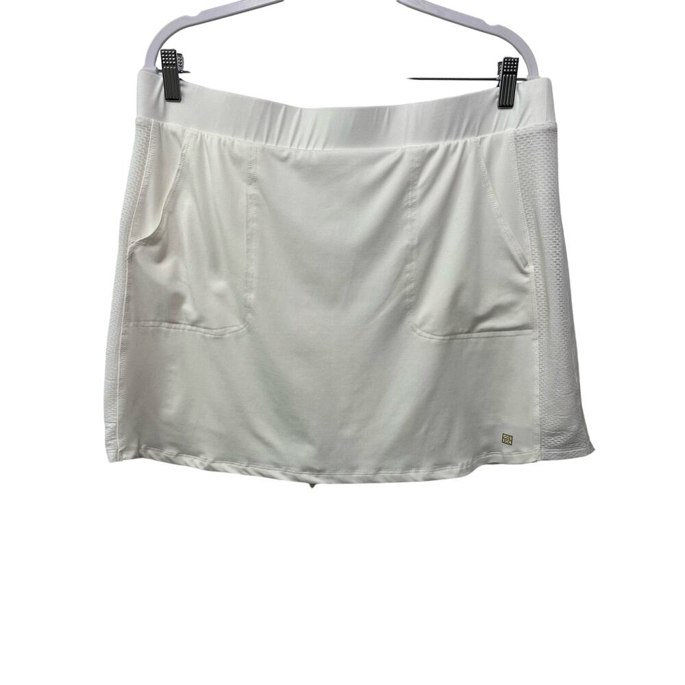 Anne Klein Sport Mesh Mini Athletic Skirt Pull On Ivory‎ White Women's Size XL